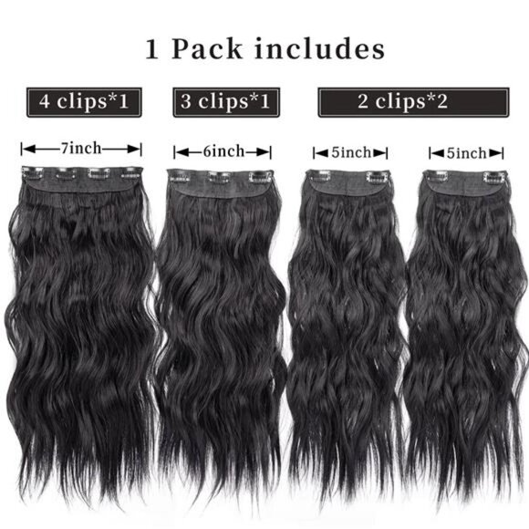 Black Hair Extensions, 20 Inches Soft Synthetic Curly Hair Extensions Clip ins - Picture 2 of 7